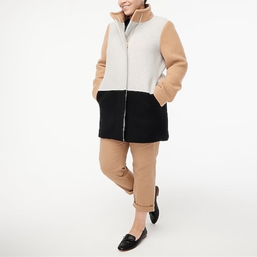 J.Crew Colorblock City Coat Wool Blend  Gray Brown Black Size‎ 22 - Picture 7 of 16